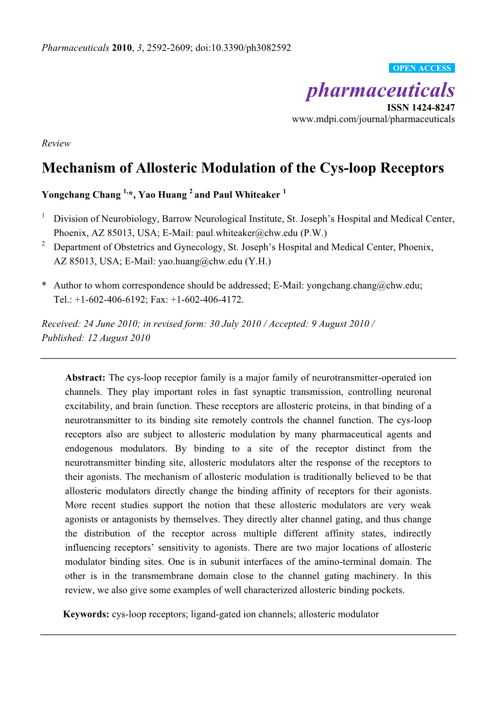 Mechanism of Allosteric Modulation of the Cys-Loop Receptors