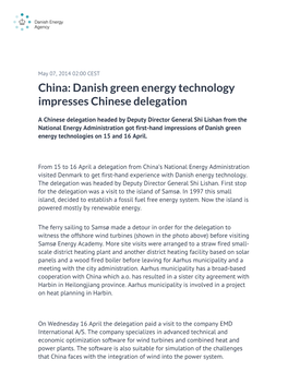 China: Danish Green Energy Technology Impresses Chinese Delegation