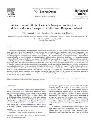 Interactions and Effects of Multiple Biological Control Insects on Diffuse