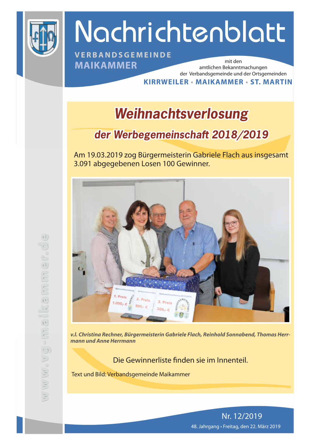 Nachrichtenblatt Verbandsgemeinde Mit Den Maikammer Amtlichen Bekanntmachungen Der Verbandsgemeinde Und Der Ortsgemeinden Kirrweiler • Maikammer • St