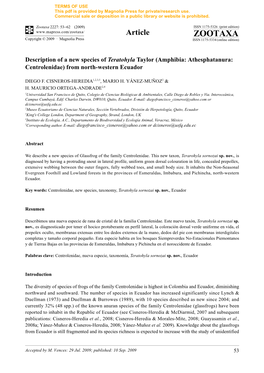 Zootaxa, Description of a New Species of Teratohyla Taylor