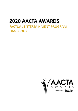 2020 Aacta Awards Factual Entertainment Program Handbook