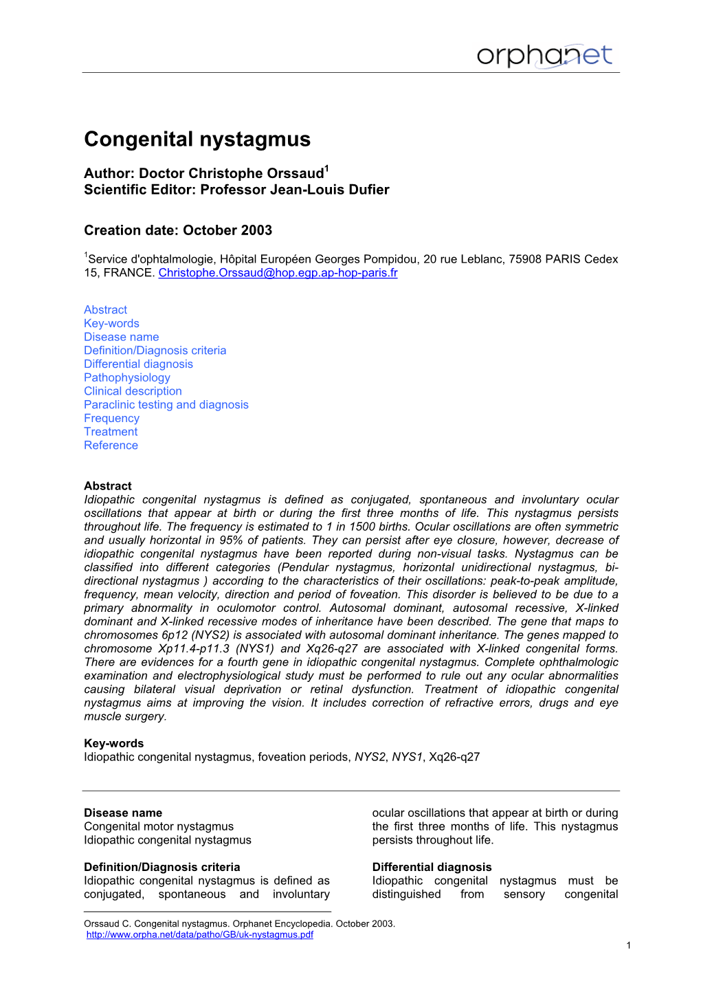 Congenital Nystagmus