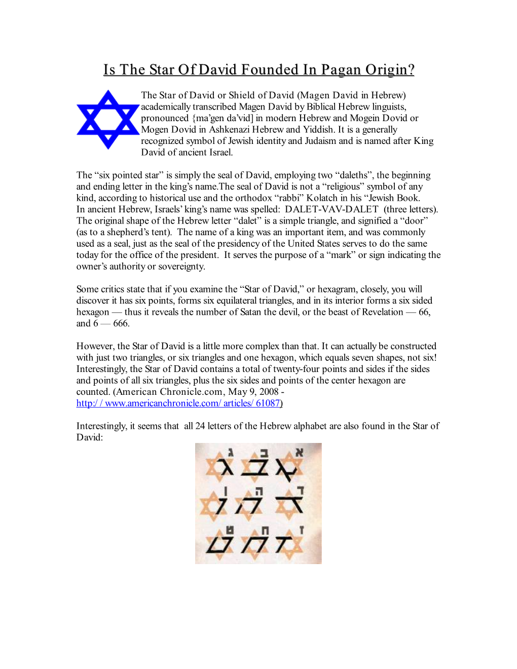 Is the Star of David Founded in Pagan Origin?