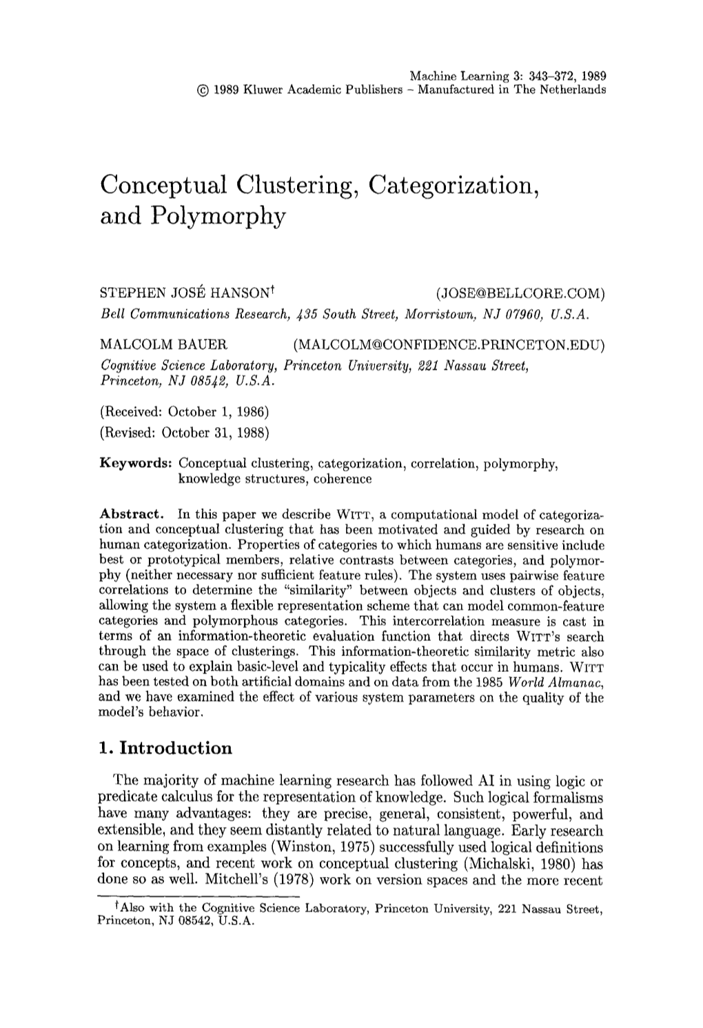 Conceptual Clustering, Categorization, and Polymorphy