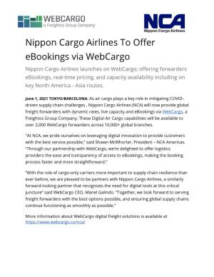 Nippon Cargo Airlines to Offer Ebookings Via Webcargo