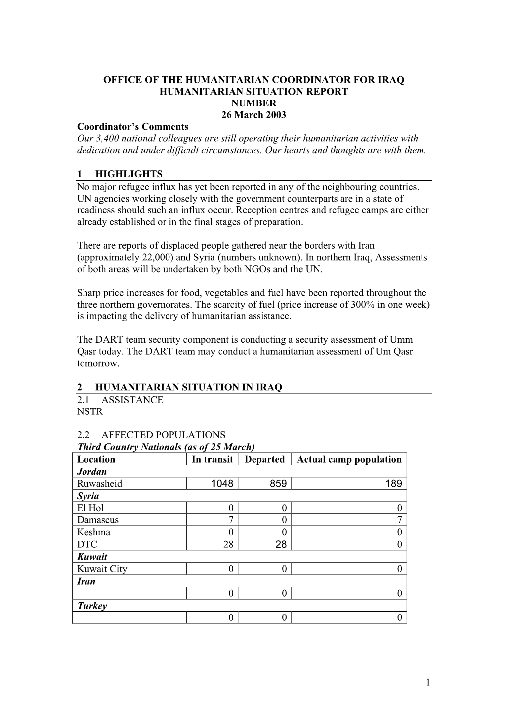 IRAQ Humanitarian Sitrep 8A 260303