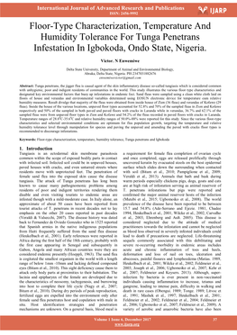 Floor-Type Characterization, Temperature and Humidity Tolerance for Tunga Penetrans Infestation in Igbokoda, Ondo State, Nigeria