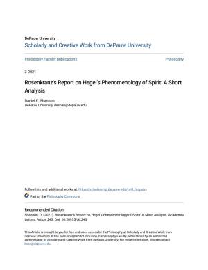 Rosenkranz's Report on Hegel's Phenomenology of Spirit: a Short Analysis