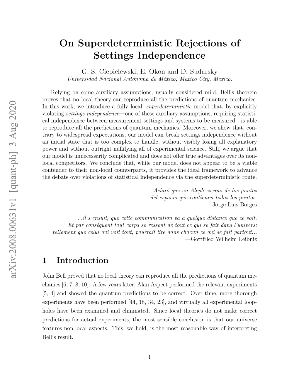 On Superdeterministic Rejections of Settings Independence