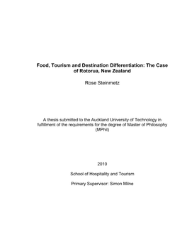 Food, Tourism and Destination Differentiation: the Case of Rotorua, New Zealand