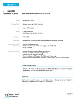 School Enrolment Report 2020 2021