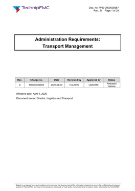 Administration Requirements: Transport Management