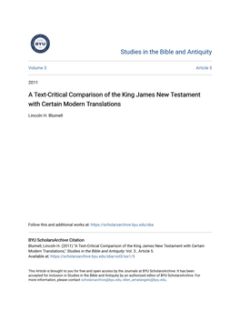 A Text-Critical Comparison of the King James New Testament with Certain Modern Translations