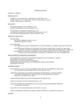 Professor Lorenzo Simpson's CV