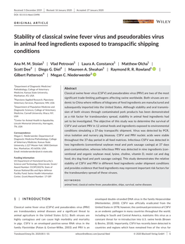 Stability of Classical Swine Fever Virus and Pseudorabies Virus in Animal Feed Ingredients Exposed to Transpacific Shipping Conditions