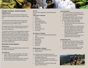 Changes Coming to Central Cascades Wildernesses Key Points of Our