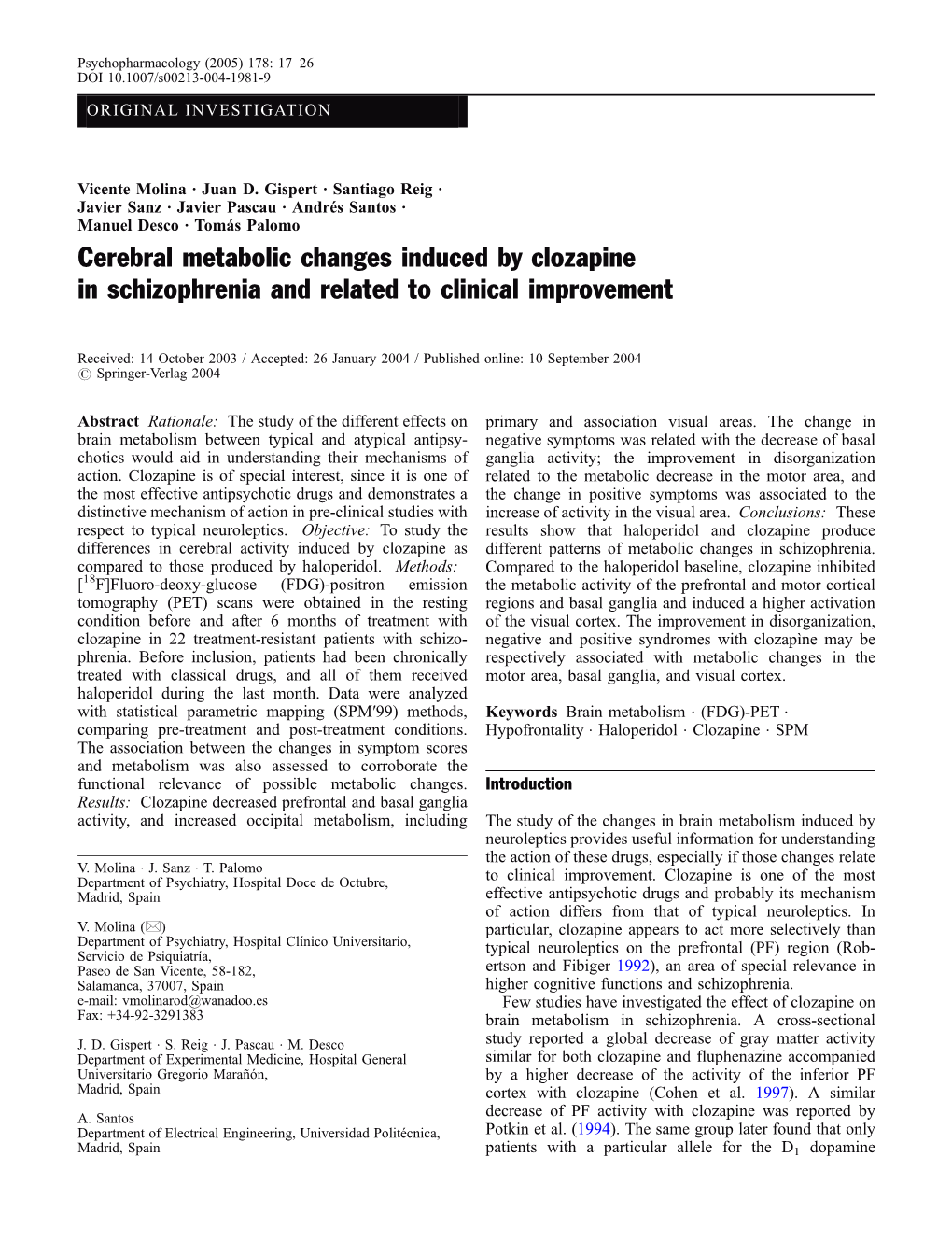 Cerebral Metabolic Changes Induced by Clozapine in Schizophrenia and Related to Clinical Improvement