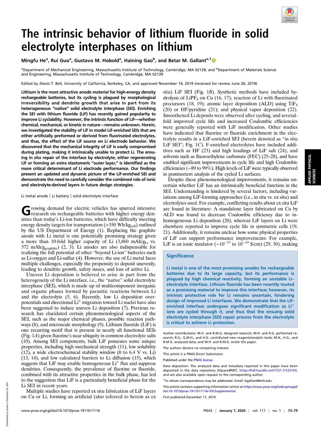 The Intrinsic Behavior of Lithium Fluoride in Solid Electrolyte Interphases on Lithium