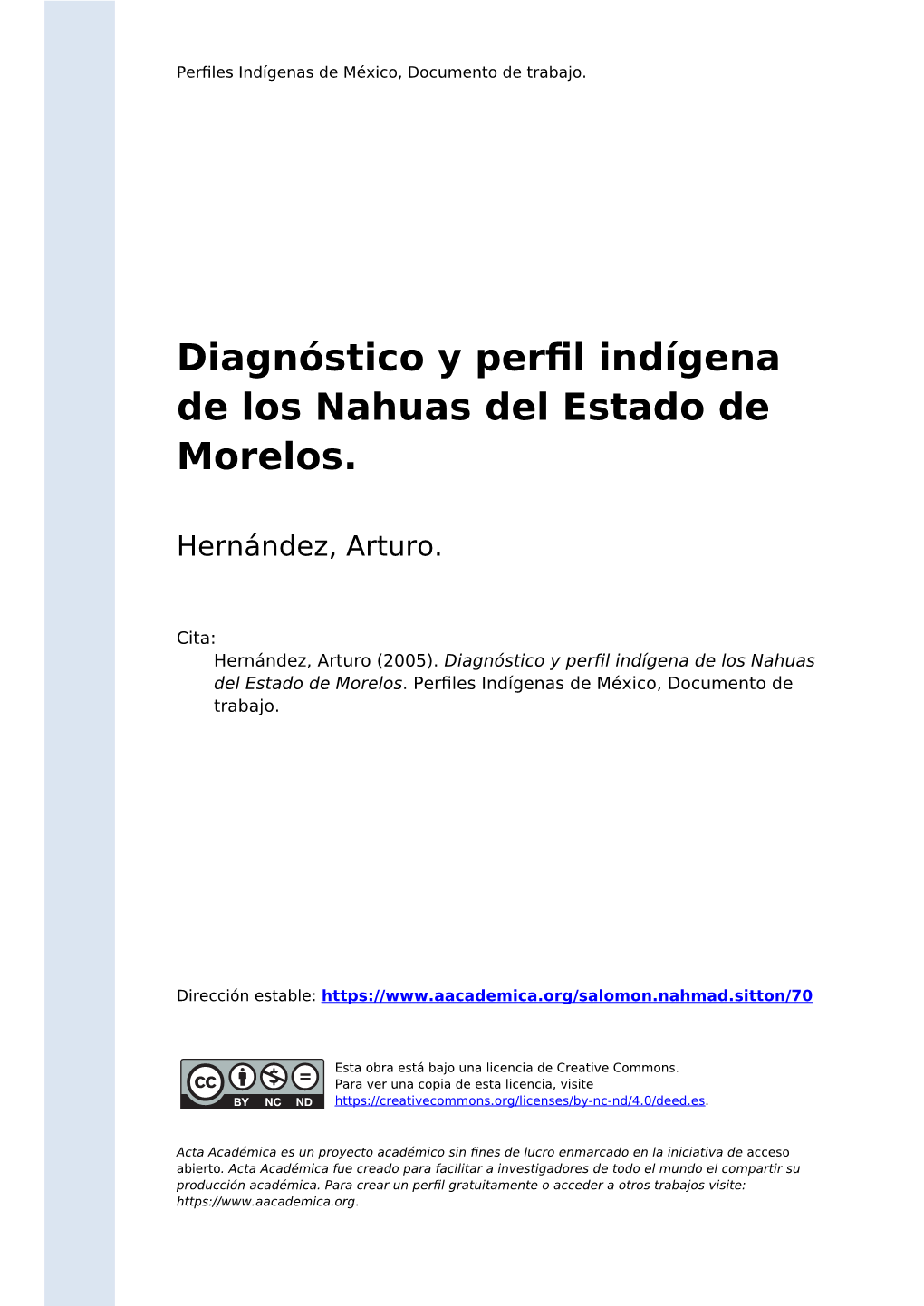 Diagnóstico Y Perfil Indígena De Los Nahuas Del Estado De Morelos