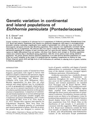 Genetic Variation in Continental and Island Populations Ofeichhorniapaniculata AVISE, J.C