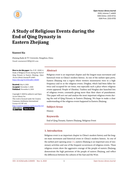 A Study of Religious Events During the End of Qing Dynasty in Eastern Zhejiang