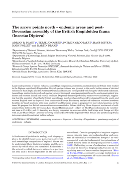 The Arrow Points North – Endemic Areas and Post- Devensian Assembly of the British Empidoidea Fauna (Insecta: Diptera)