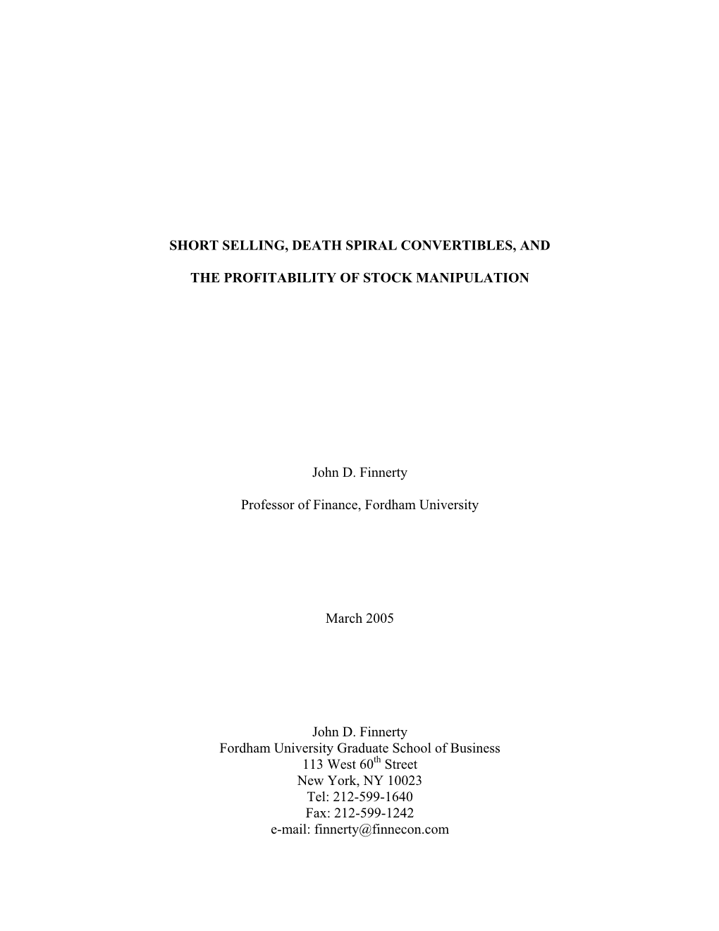 Short Selling Manipulation Paper