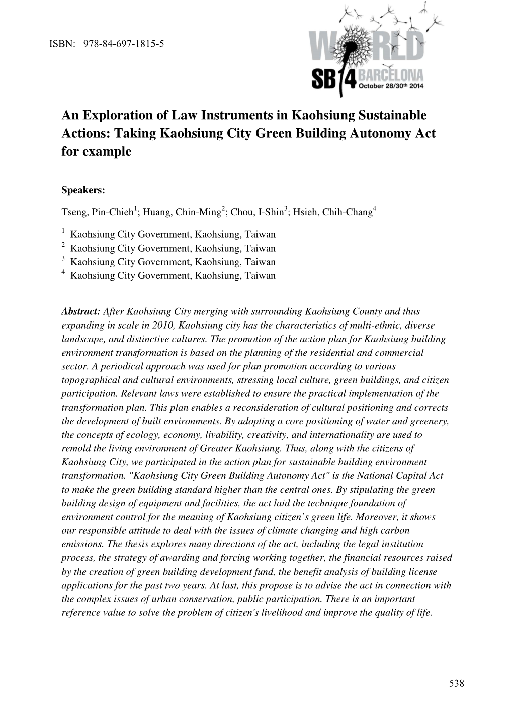 Taking Kaohsiung City Green Building Autonomy Act for Example