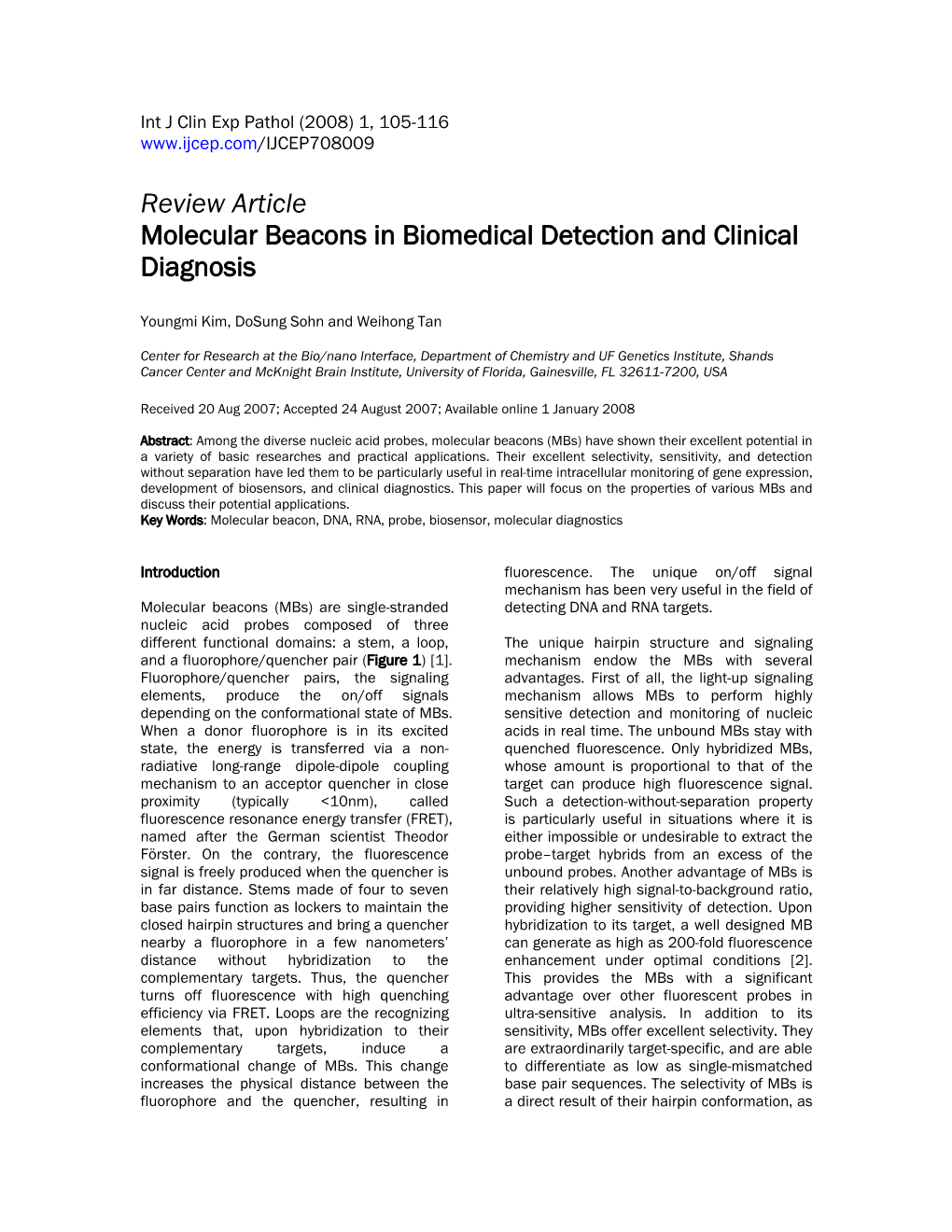 Review Article Molecular Beacons in Biomedical Detection and Clinical Diagnosis