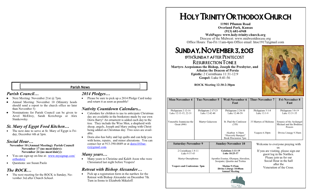 November 3, 2013 Bulletin