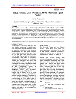 Ficus Religiosa Linn.(Peepal): a Phyto-Pharmacological