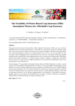 The Feasibility of Picture-Based Crop Insurance (PBI): Smartphone Pictures for Affordable Crop Insurance