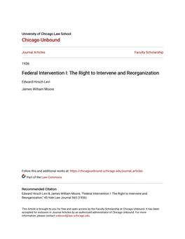 Federal Intervention I: the Right to Intervene and Reorganization