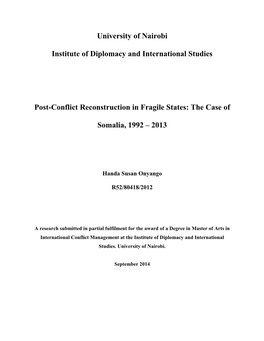 Post-Conflict Reconstruction in Fragile States: the Case Of