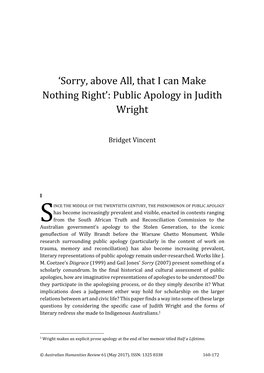 Public Apology in Judith Wright