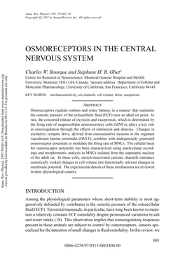 Osmoreceptors in the Central Nervous System