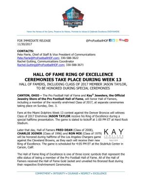Hall of Fame Ring of Excellence Ceremonies