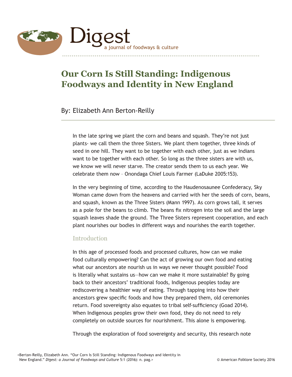 Our Corn Is Still Standing: Indigenous Foodways and Identity in New England