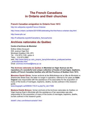 The French Canadians in Ontario and Their Churches