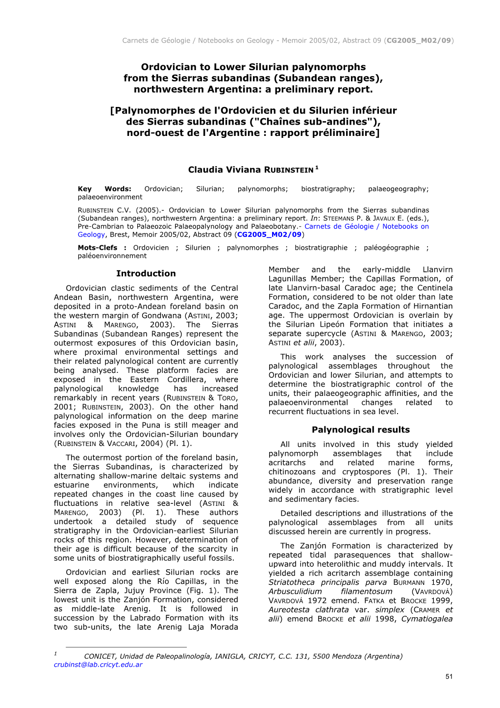 Ordovician to Lower Silurian Palynomorphs from the Sierras Subandinas (Subandean Ranges), Northwestern Argentina: a Preliminary Report