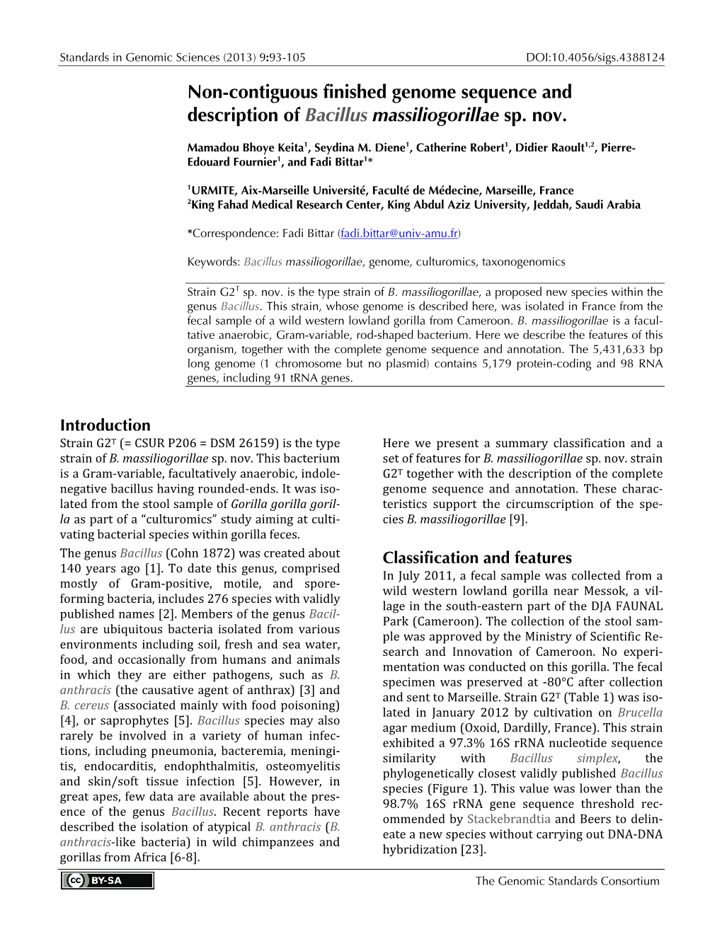 Bacillus Massiliogorillae Sp. Nov