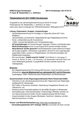 Tätigkeitsbericht 2017 NABU Hundsangen