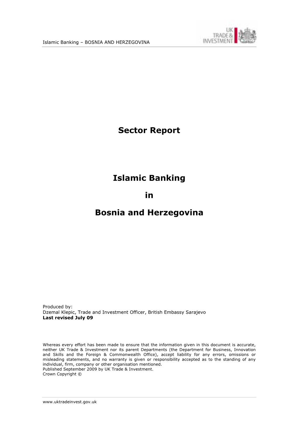 Sector Report Islamic Banking in Bosnia and Herzegovina