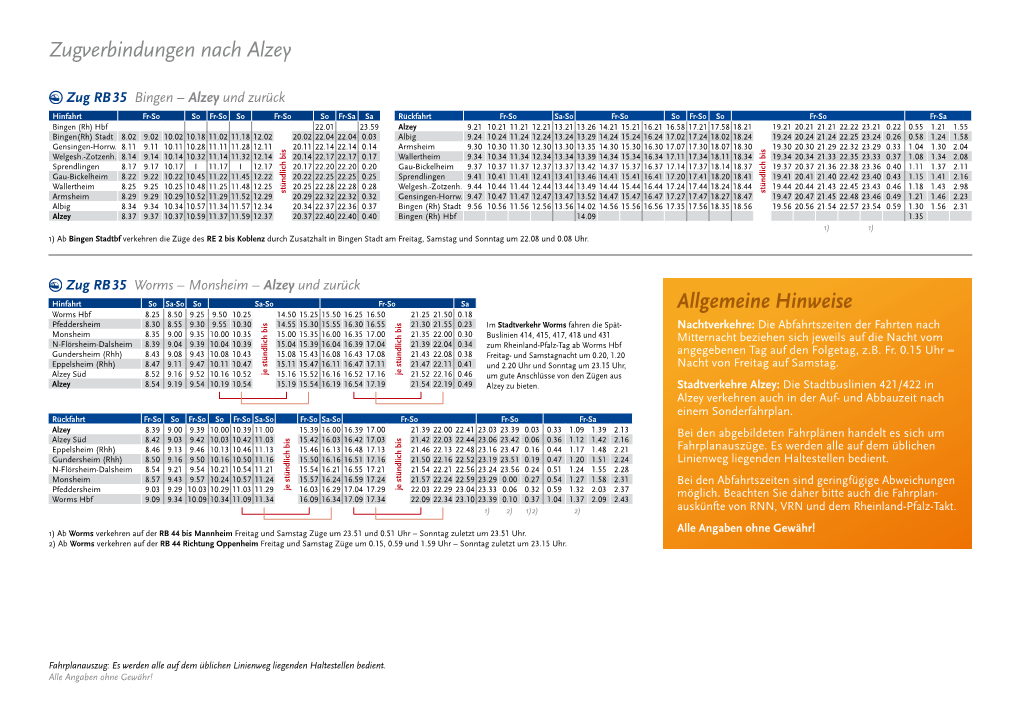 Zugverbindungen Nach Alzey Allgemeine Hinweise