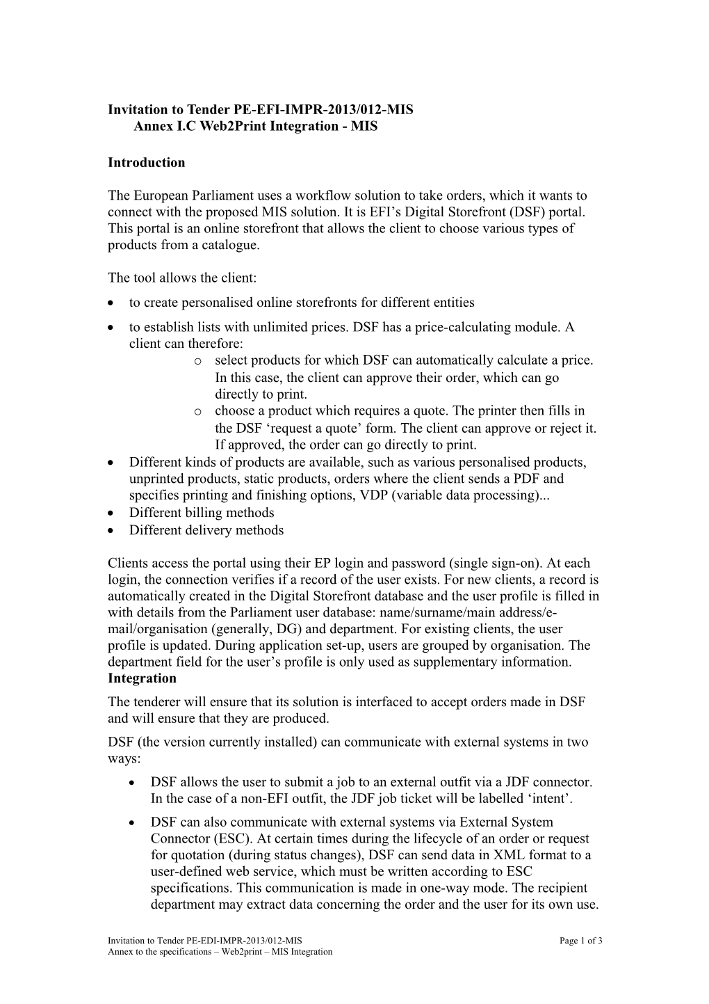 Appel D'offres PE-EFI-IMPR-2013/012-MIS