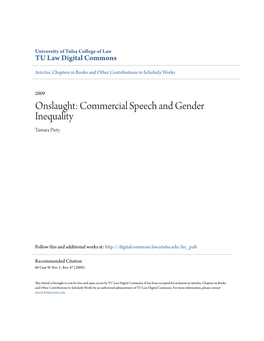 Onslaught: Commercial Speech and Gender Inequality Tamara Piety