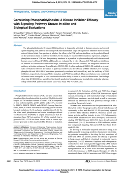 Correlating Phosphatidylinositol 3-Kinase Inhibitor Efficacy with Signaling Pathway Status: in Silico and Biological Evaluations