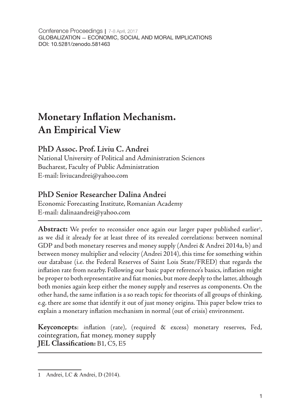 Monetary Inflation Mechanism. an Empirical View