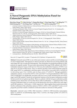 A Novel Prognostic DNA Methylation Panel for Colorectal Cancer